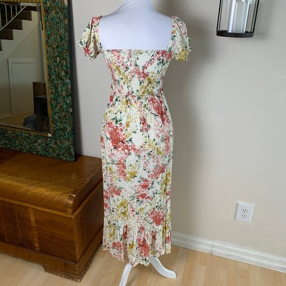 Lulus Size XS Always So Sweet Cream Floral Smocked Puff Sleeve Maxi Dress - Picture 8 of 10